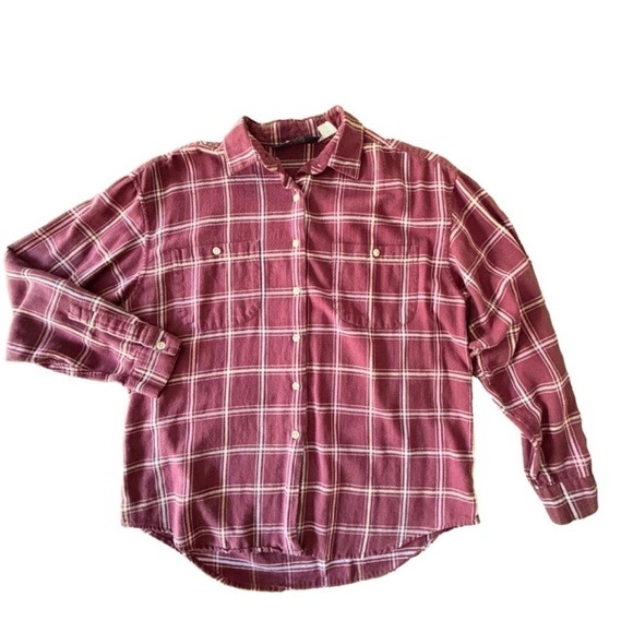 Woolrich vintage Burgundy women's button down plaid shirt size 12 - Picture 3 of 13